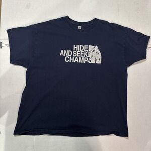 Funny Hide and Seek Champ Graphic T-Shirt Men's XXL Navy Short Sleeve Tee